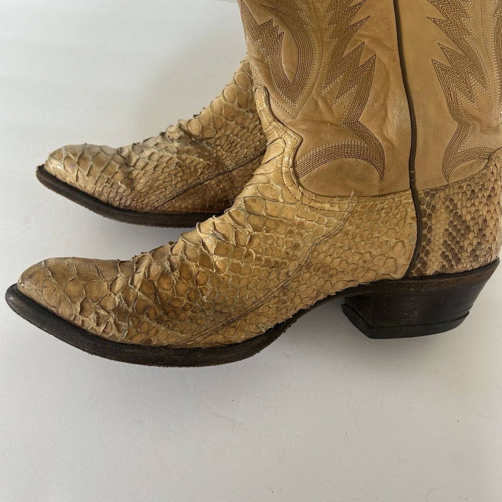 Tony Lama Snakeskin Cowboy Boots Mens 9.5 D Tan Good Exotic Leather Western 8721 - Picture 4 of 12